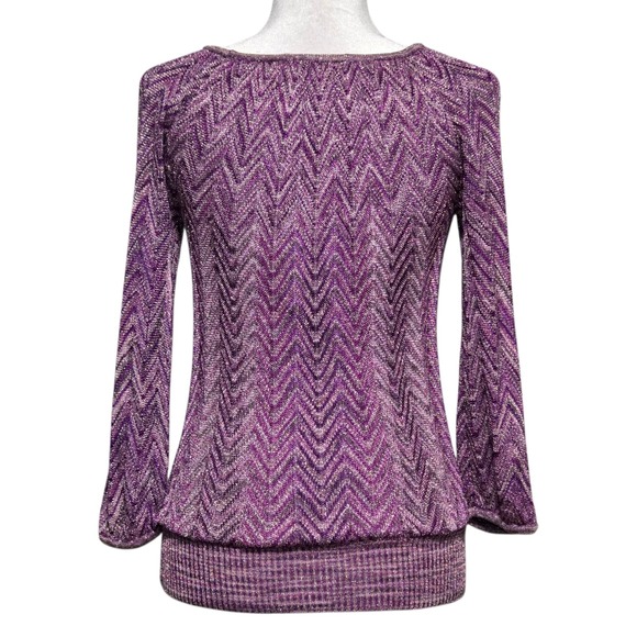 INC Purple Metallic Y2K Chevron Knit Top Womens Petite XS/S Shimmer Party - Picture 2 of 11